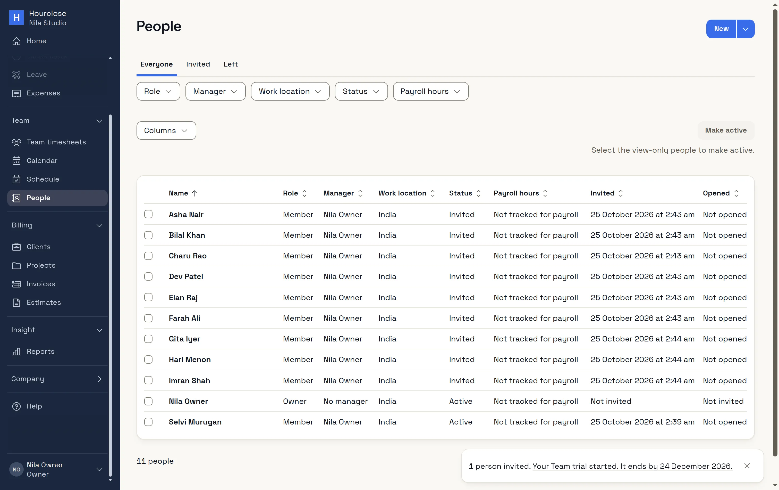 People with eleven people and the message that the invitation went out and the Team trial started.